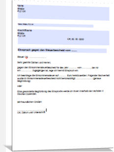 Einspruch Gegen Steuerbescheid, An Das Finanzamt