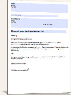 Einspruch Gegen Steuerbescheid, An Das Finanzamt